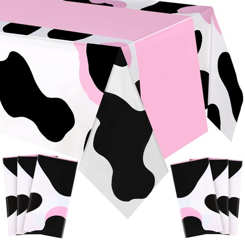 Preboun 6 Pcs Cowgirl Cow Tablecloth Plastic Table Runner Paisley Table Cover Disposable Farm Animal Cowgirl Tablecloth Rectangle Table Cover Baby Birthday Party Supplies (Pink Cow)
