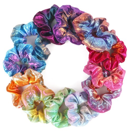 12 Pcs Scrunchies for Girls, Cute Bulk Hair Scrunchies, Shiny Metallic Elastic Hair Bands, Girls Hair Accessories for Ponytail Holder, Colorful Hair Scrunchies for Girls Party Favors