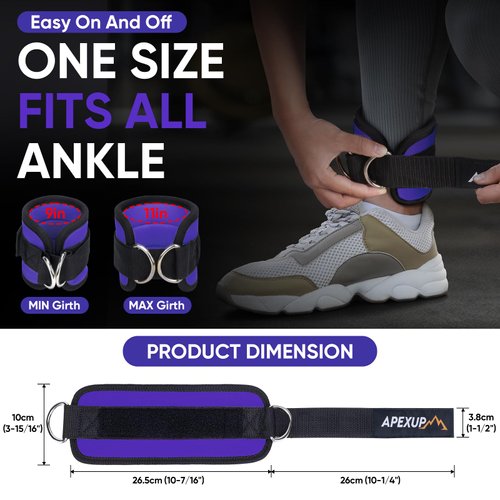 APEXUP Ankle Strap for Cable Machine, Ankle Resistance Bands, Cable Kick Back Ankle Straps for Gym, Glute Workouts, Leg Extensions, Adjustable Straps with Neoprene Padding (Single, Purple)
