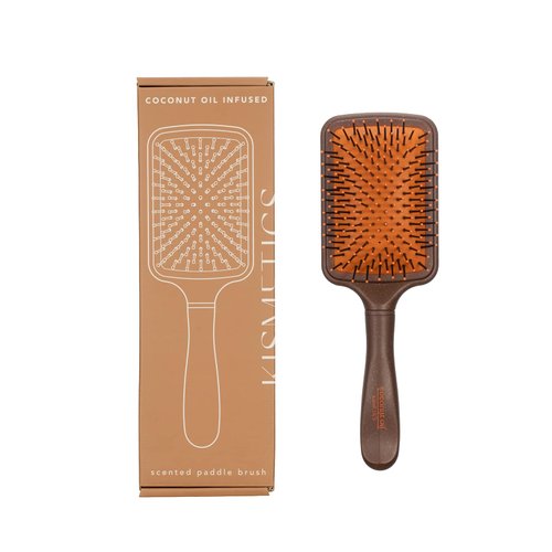 Coconut Oil Infused, Scented Paddle Brush, Coconut Oil Infused Bristles, for Gentle Detangling, Scalp Massage or Blow-dry. For All Hair Types
