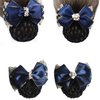 AsggBah 2pcs Upscale Hair Clips with Bow Knot Bun Snood Hair Barrettes Decorated with Crystal Bow Hair Mesh Hair Net for Professional Ladies Women (Blue)
