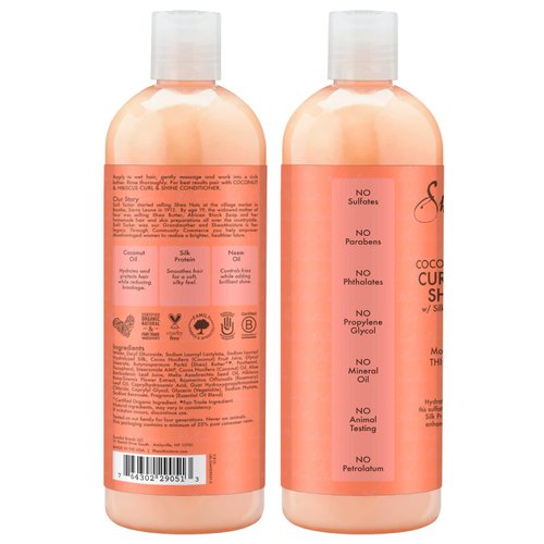 Shea Moisture Curly Hair Products, Coconut & Hibiscus Curl & Shine Shampoo, Shea Butter, Coconut Oil, Vitamin E, Sulfate Free Shampoo, Anti Frizz, Family Size, 16 Fl Oz