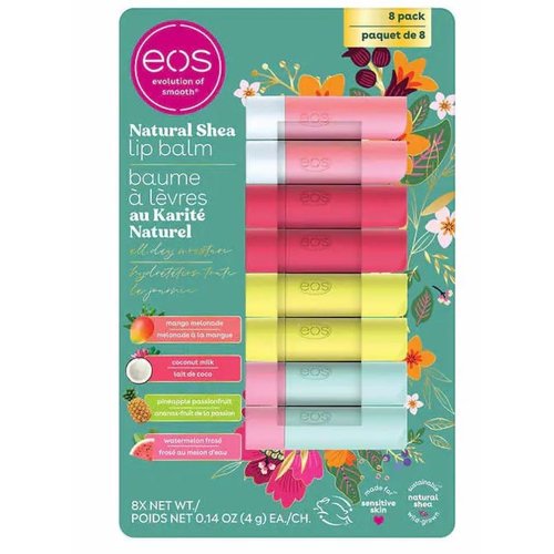 Eos Natural Shea Lip Balm Stick, 8-pack, 2 Mango Melonade, 2 Coconut Milk, 2 Pineapple Passionfruit, 2 Watermelon Frosé