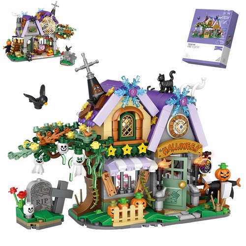 Loz Silan Halloween Haunted House Mini Bricks Building Toys - 783 Pieces Ghost Vampire Building Kit for Kids, Halloween Displayable Model Haunted House Party Gift for Boy Girl 6-12 Years Old