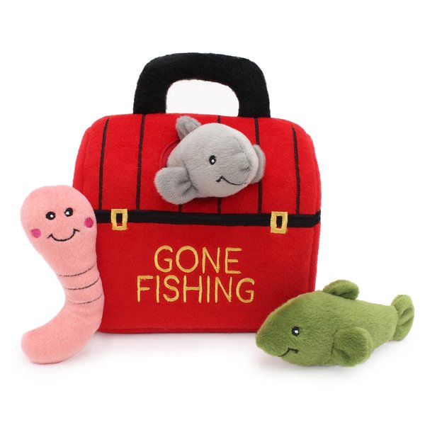 ZippyPaws Burrow, Fishing Tackle Box - Interactive Dog Toys for Boredom - Hide and Seek Dog Toys, Colorful Squeaky Dog Toys for Small & Medium Dogs, Plush Dog Puzzles