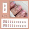 Press on Nails Short Colourful Flower Designs Square Fake Nails Nude Glossy Full Cover Glue on Nails Fashion Stick on Nails Cute Daisy False Nails Spring Summer for Women and Girls 24 Pcs