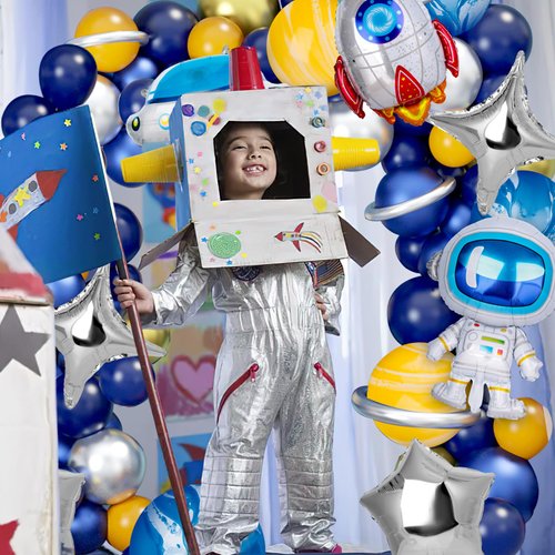 LovesTown 120PCS Space Party Balloon Garland, Universe Space Planets Party Decorations Kit UFO Rocket Astronaut Latex Balloons for Boys Kids Multi