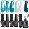 Beetles Blue Gel Nail Polish Set, 6 Colors Glitter Pearl Winter Gel Polish Mermaid Treasures Navy Blue Gel Polish Nail Art Design Soak off Uv Led Nail Lamp Nails Manicure