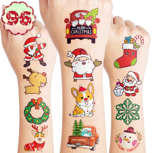Christmas Temporary Tattoos Themed Merry Christmas Birthday Party Decorations Supplies 96PCS Party Favors Gift Ideal for Boy Girls Cute Noel Xmas Santa Claus Prizes Themed (Merry Christmas)