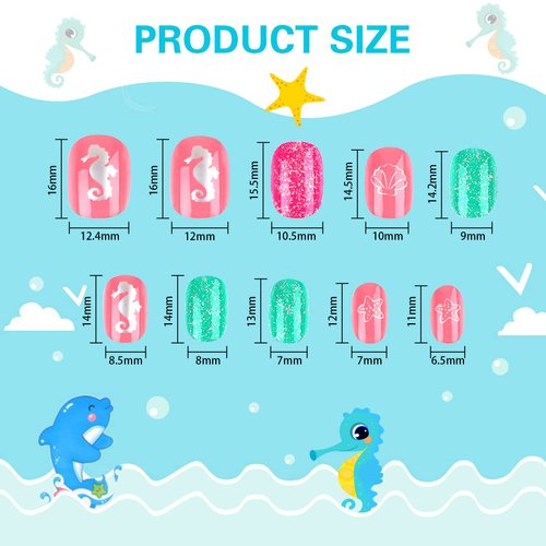 JANYUN 192Pcs Fake Stick on Nails for Kids Pre-glue Full Cover Short False Nail Tips Stick on Nails for Kids Children Lovely Gift Girls Nail Art Decoration