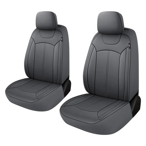 Pariiaotin Premium Leather Car Seat Covers Front Set, Waterproof Stain-Resistant Seat Covers for Cars, Universal Automotive Interior Covers for Sedan SUV Truck Pick-up Van, Gray