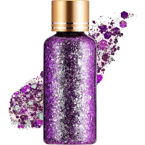 Mermaid Sequins Body Glitter Gel for Face,Shimmer Liquid Eyeshadow Holographic Glitter Body Gel Festival Glitter Cosmetic Face Skin Hair Nails Makeup Long Lasting Sparkling (Body Glitter#8-Purple)