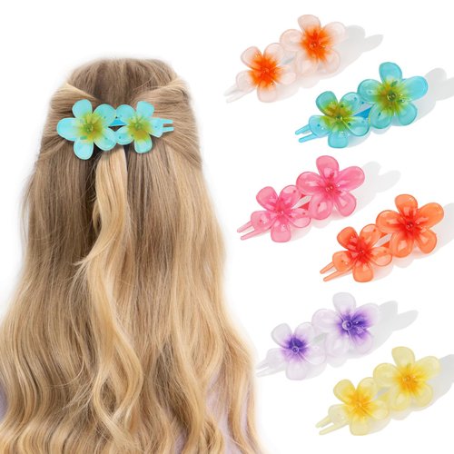 CURASA Flower Claw Clips Flat Hair Clips for Women Hawaiian Flower Hair Clips Hibiscus Tropical Flower Hair Clip Flat Claw Clips for Thick Hair Flower Clips For Hair Summer Hair Accessories for Women