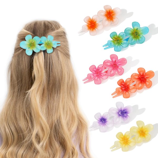 CURASA Flower Claw Clips Flat Hair Clips for Women Hawaiian Flower Hair Clips Hibiscus Tropical Flower Hair Clip Flat Claw Clips for Thick Hair Flower Clips For Hair Summer Hair Accessories for Women