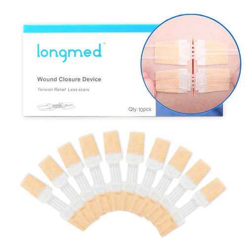 Longmed Emergency Wound Closures - 10 Pcs Zipper Wound Closure Device Painless Stitch Sutures Laceration Repair Without Stitches Adhesive Bandages for First Aid Wound Care
