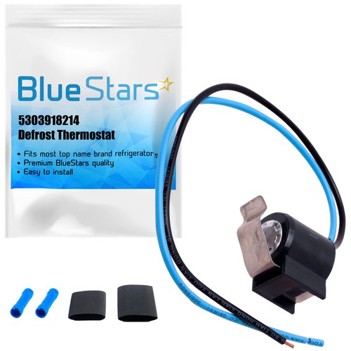 BlueStars Ultra Durable 5303918214 Refrigerator Defrost Thermostat Kit - Exact Fit for Frigidaire Kenmore Electrolux Refrigerators - Replaces 75303918214 892545 AP2150145 PS469522