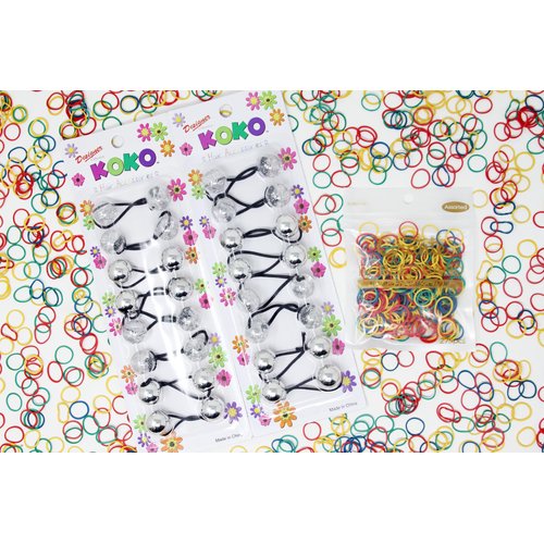 KOKO - Priemum 20 Pcs Bubble hair ties. Elastics Ties 18mm Ball Bubble Ponytail Holders. Colorful Elastic Accessories for Baby Kids Children Girls Women All Ages(NAVI) (SILVER GLITTER MIX)