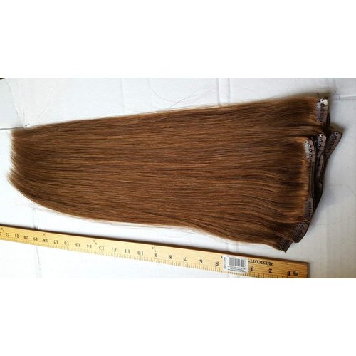 TRESSMATCH 20"-22" Remy Human Hair Clip in Extensions Thick to Ends Chestnut Medium Brown (Color #6) 9 Pieces Full Head Set [Set Weight:4.5oz/125grams] …