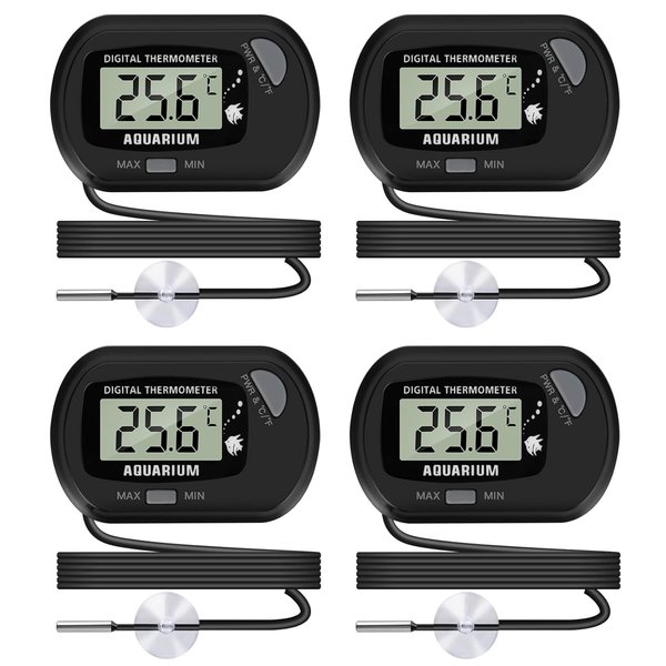 Thlevel LCD Digital Aquarium Thermometer, Fish Tank Thermometer with Water-Resistant Sensor Probe and Suction Cup for Reptile, Turtle Incubators, Terrarium Water Thermometer (4)