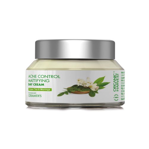 Organic Harvest Acne Control Mattifying Day Cream: Green Tea & Moringa | For Men & Women | For Acne-prone Skin | Fights Pimples & Acne | 100% American Certified Organic | Sulphate & Paraben-free - 50g