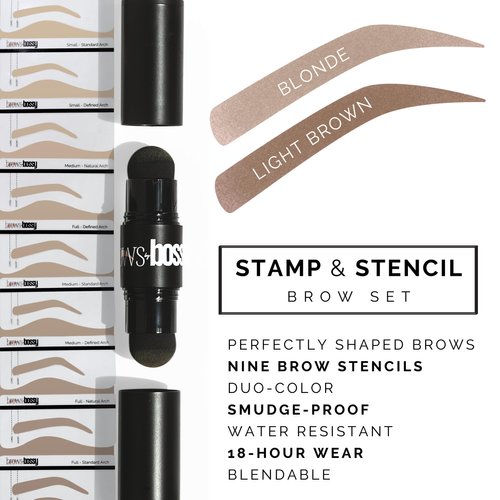 Brows by Bossy Dual-Color Eyebrow Stamp Stencil Kit with 5 Reusable Eyebrow Stencils for Professional Brow Stamping Shaping Kit and Instant Long Lasting Filling and Waterproof Tinting Definer