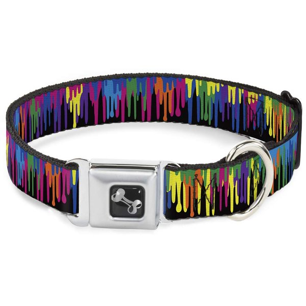 Buckle-Down Seatbelt Buckle Dog Collar - Paint Drips Black/Multi Neon - 1" Wide - Fits 11-17" Neck - Medium