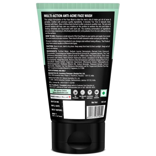Man Arden Daily Multi-Action Anti Acne Face Wash For Oily Skin | With Power Duo Tea Tree for Acne-Prone Skin, 100 ml
