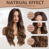 Haoland Long Ombre Brown Wavy Wig for Women 26 Inch Middle Part Curly Women's Charming Synthetic Wig with Natural Wavy Brown Heat Resistant Hair for Wedding Daily Party Use