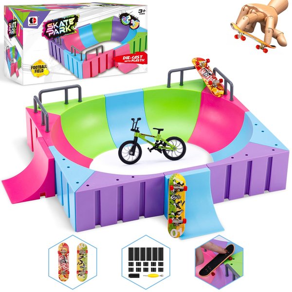 Fingerboard Skate Park Kit,12-in-1 Bigger Finger Skateboard Ramp Set with 2 Fingerboards,1 Finger Bike, 12 Deck Ramp for Boys or Girls Gift, Mini Finger Board Skate Training for Kids Ages 3+