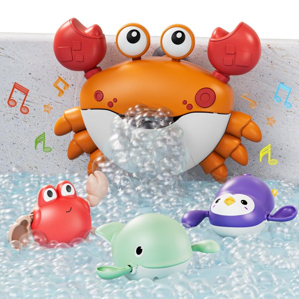 TUMAMA Baby Bath Toy,Bath Bubble Maker Machine with Music,3 Bathtub Wind-Up Toys,Crab Shower Water Toy for Toddlers Kids Boys Grils (Orange)