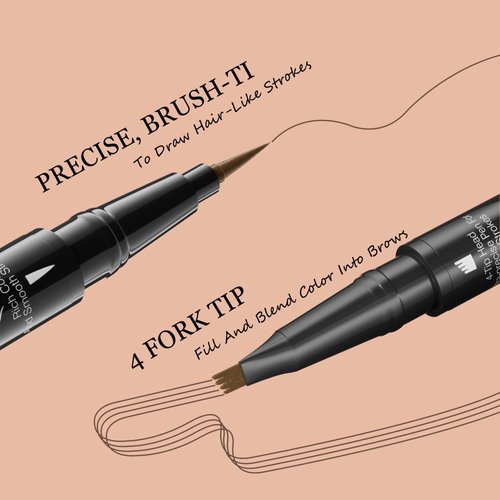 Microblading Eyebrow Pen Waterproof - Eyebrow Pencil Magical 2-in-1 Dual-Ended Eye Brow Pencils for Women with 4-Fork-Tip & Precise Brush-Tip & Eyebrow Brush, Natural Hair Like Strokes (Dark Brown)
