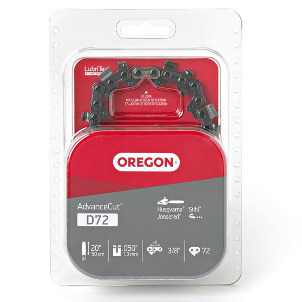 Oregon D72 AdvanceCut Chainsaw Chain for 20-Inch Bar, 72 Drive Links, Low-kickback, Fits Husqvarna, Stihl, Dolmar, Jonsered and more, Gray