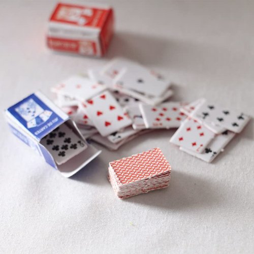 SXFSE Dollhouse Decoration Accessories, 1:12 Dollhouse Ornament Mini Playing Cards Set with 2 Boxes