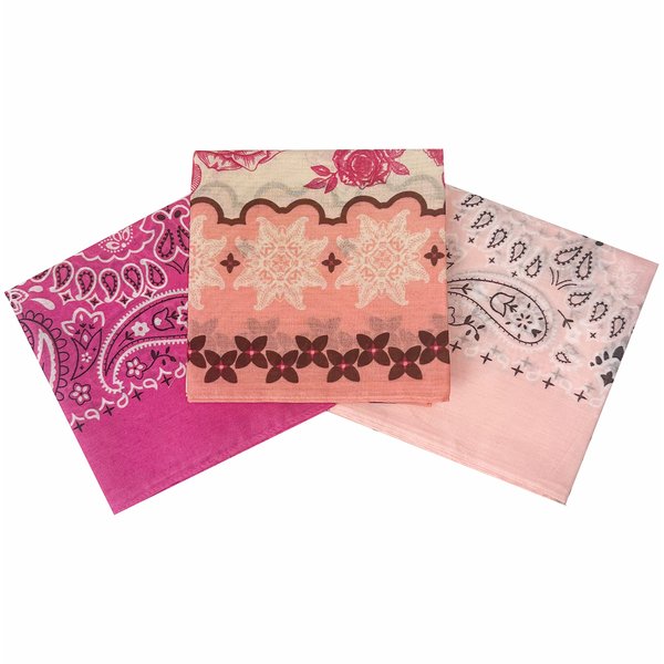 HankieWorld Bandanas for Women and Men，3 Pack Super Soft Thin 60s Preium Cotton 22 inch Handkerchiefs(3 Pack-Pink Flower)