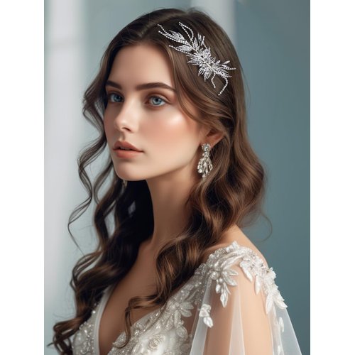 MOPMAP Crystal Wedding Headpiece Bridal,Rhinestone Wedding Hair Clips Brides,Wedding Hair Accessories for Women (silver clip 01)