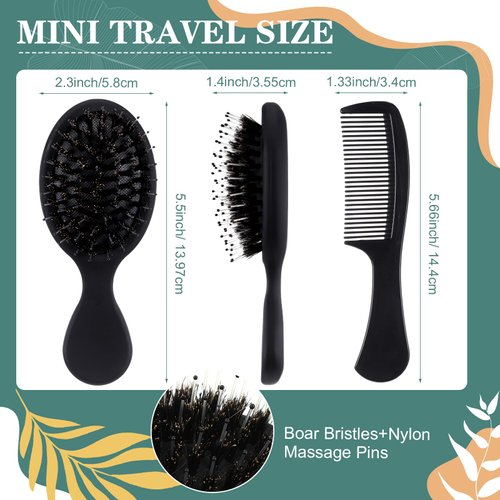 FillTouch 24 Pcs Mini Wet Hair Brush Combs Bulk Individually Wrapped Boar Bristle Hair Brushes and Disposable Combs for Travel Hotel Homeless Shelter Church Fine Cutting