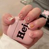 IMSOHOT Short Press on Nails Square Fake Nails White French Tips False Nails with Kitten Print Designs Cute Glossy Glue on Nails 24Pcs Rhinestone Star Stick on Nude Nails for Women and Girls