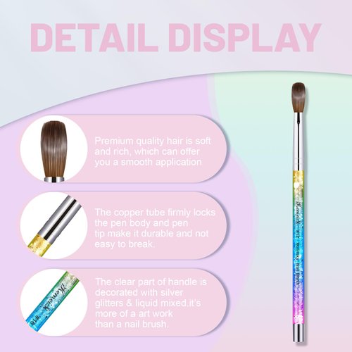 KEMEISI 2PCS Acrylic Nail Brush, Size #12/02 100% Kolinsky Nail Art Brushes for Acrylic Application, Sturdy Handle Oval Shaped Acrylic Powder Nail Design Tools for Professional Manicure DIY Home Salon
