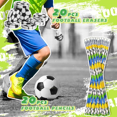 20 Set Basketball Pencils Soccer Pencils and Basketball Erasers Soccer Erasers Sport Pencils Sports Ball Pencil Erasers Fun Erasers Kids for Themed Birthday Party Favors (Soccer)