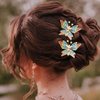 BARTOSI Butterfly Hair Clips Orange Butterflies Hair Barrettes Pearl Bridal Hairpin Bride Wedding Hair Accessories for Women (Pack of 2)