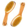Natural Boar Bristle Body Brush Wooden Handle by Spa Destinations Dry Brush and Wet Brush 2 Pk Exfoliating Scrubber for Flawless Skin, Cellulite Treatment, Lymphatic and Blood Circulation