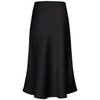 Women's Satin High Waist Hidden Elasticized Waistband Flared Casual A Line Midi Skirt Black