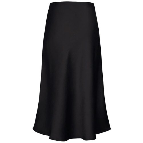 Women's Satin High Waist Hidden Elasticized Waistband Flared Casual A Line Midi Skirt Black