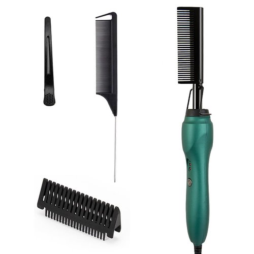 Hot Ceramic Hair Straightener, Electric Heat Press Comb for Black Hair, Beard and Wigs, Curling Flat Iron with Anti-Scald Design