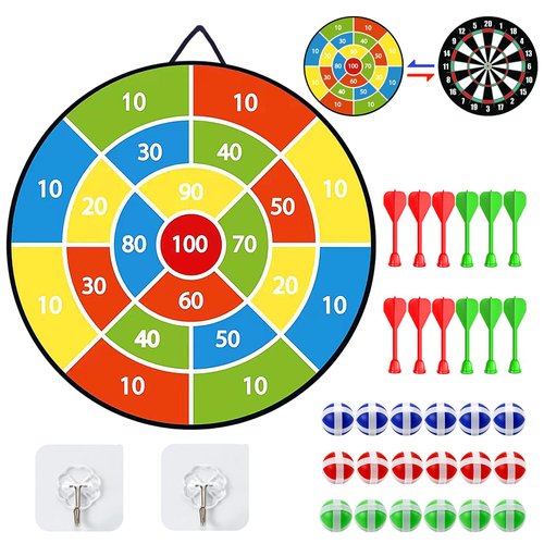 29 Inches Double-Sided Kids Dart Board Set, Boys Toys Double Sided Dartboards with 20 Sticky Balls, 8 Darts, Indoor Outdoor Party Games Toys Gifts for 12+ Year Old Boy Girl and Adult