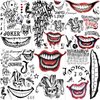 FANRUI 6 Sheets Joker Tattoos Halloween Face Makeup Kit, Halloween Joker Temporary Tattoos For Men Women Adults, Smile Face Clown Damaged Tattoo Joker Prisoner Cosplay Costumes And Party Accessories