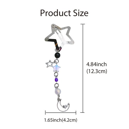 4pcs Star Hair Clips, Cute Metal Star Pendant Hair Barrettes Hair Accessories for Women Girls, Beaded hairclips with tassels Beaded, sparkly Snap Barrettes suitable for Wedding party,White Green