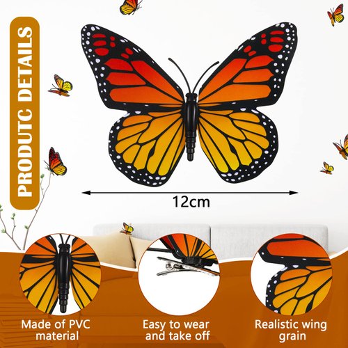 24 Pieces Monarch Butterfly Hair Clips Orange Butterfly Barrettes Halloween 3D Butterfly Clips for Hair Cute Hair Clips Kawaii Hair Accessories for Women Girls Teens Day of the Dead Party Favors