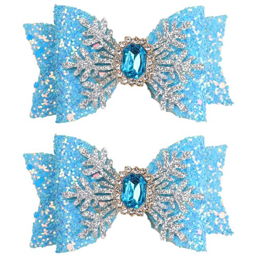 Christmas Bow Hair Clips White Snowflake Glitter Hair Clips Blue Glitter Hair Bow Clip Blue Sapphire Hairgrips White Diamond Hair Clip Design Christmas New Year Party Hair Accessories for Girls Women