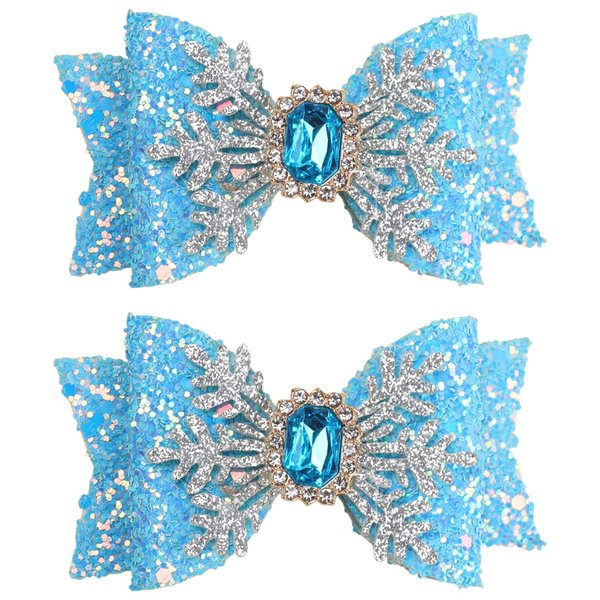 Christmas Bow Hair Clips White Snowflake Glitter Hair Clips Blue Glitter Hair Bow Clip Blue Sapphire Hairgrips White Diamond Hair Clip Design Christmas New Year Party Hair Accessories for Girls Women